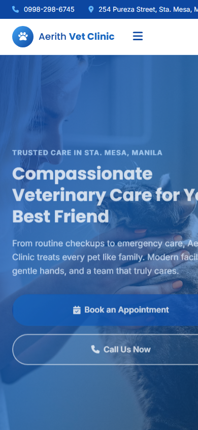 Aerith Vet Clinic website mobile screenshot