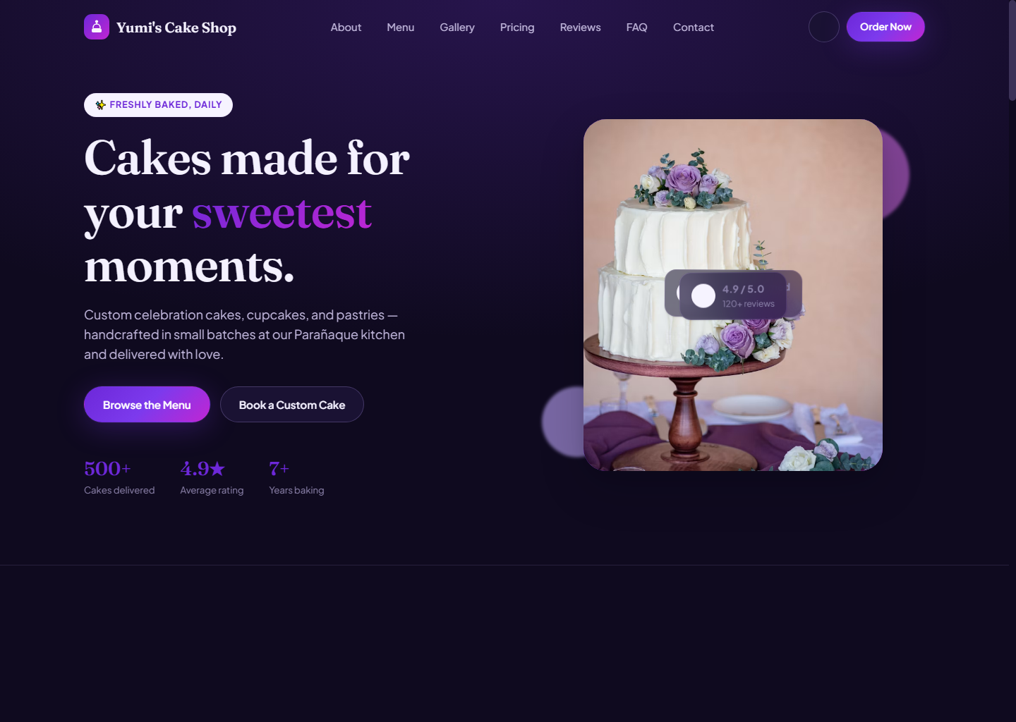 Yumi's Cake Shop website desktop screenshot