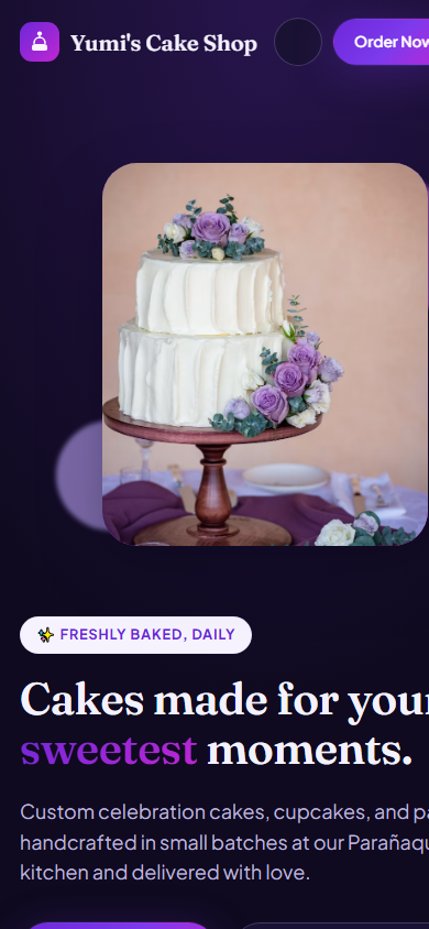 Yumi's Cake Shop website mobile screenshot