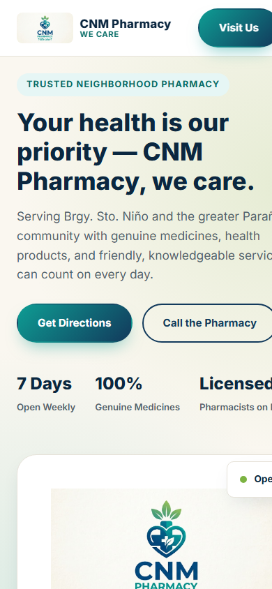 CNM Pharmacy website mobile screenshot