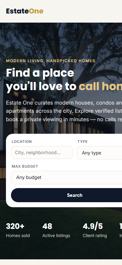 Estate One real estate website mobile screenshot