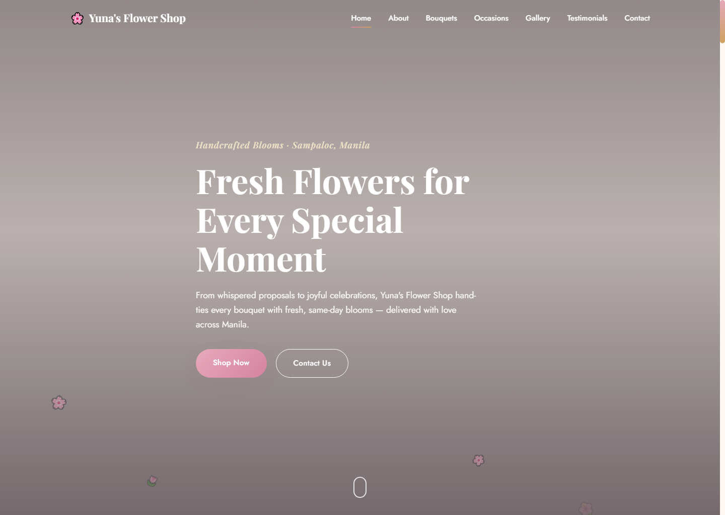 Yuna's Flower Shop website desktop screenshot