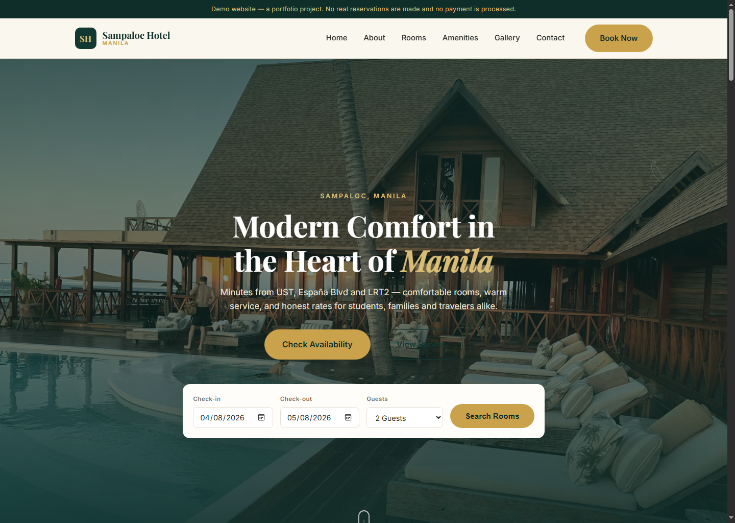 Sampaloc Hotel website desktop screenshot