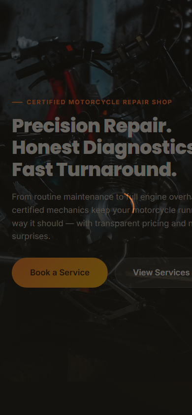 Odeworks Motorshop website mobile screenshot