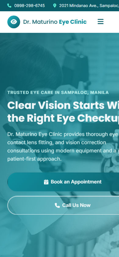 Opta Eye Clinic website mobile screenshot