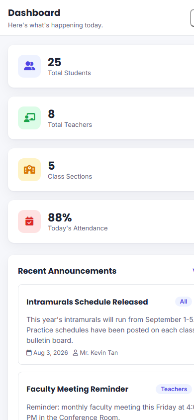Sunrise Valley Academy school management system mobile screenshot